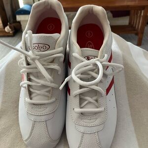 Size 8- Soho Classic White Sneakers with Red Detail